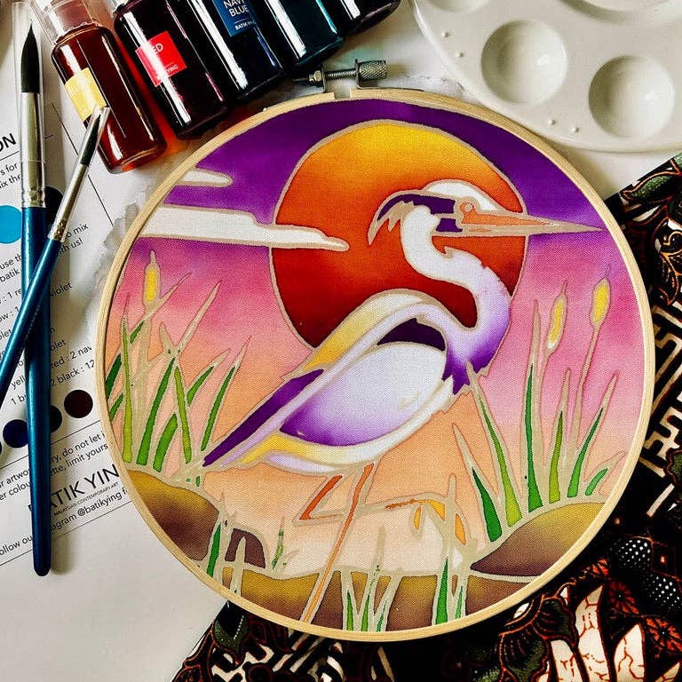 Batik Ying - River Heron | Batik Craft Kit | Hand-Waxed DIY Art Kit UK