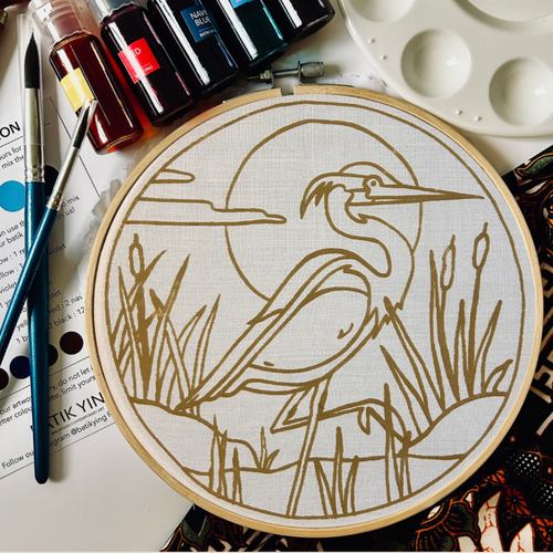 Batik Ying - River Heron | Batik Craft Kit | Hand-Waxed DIY Art Kit UK