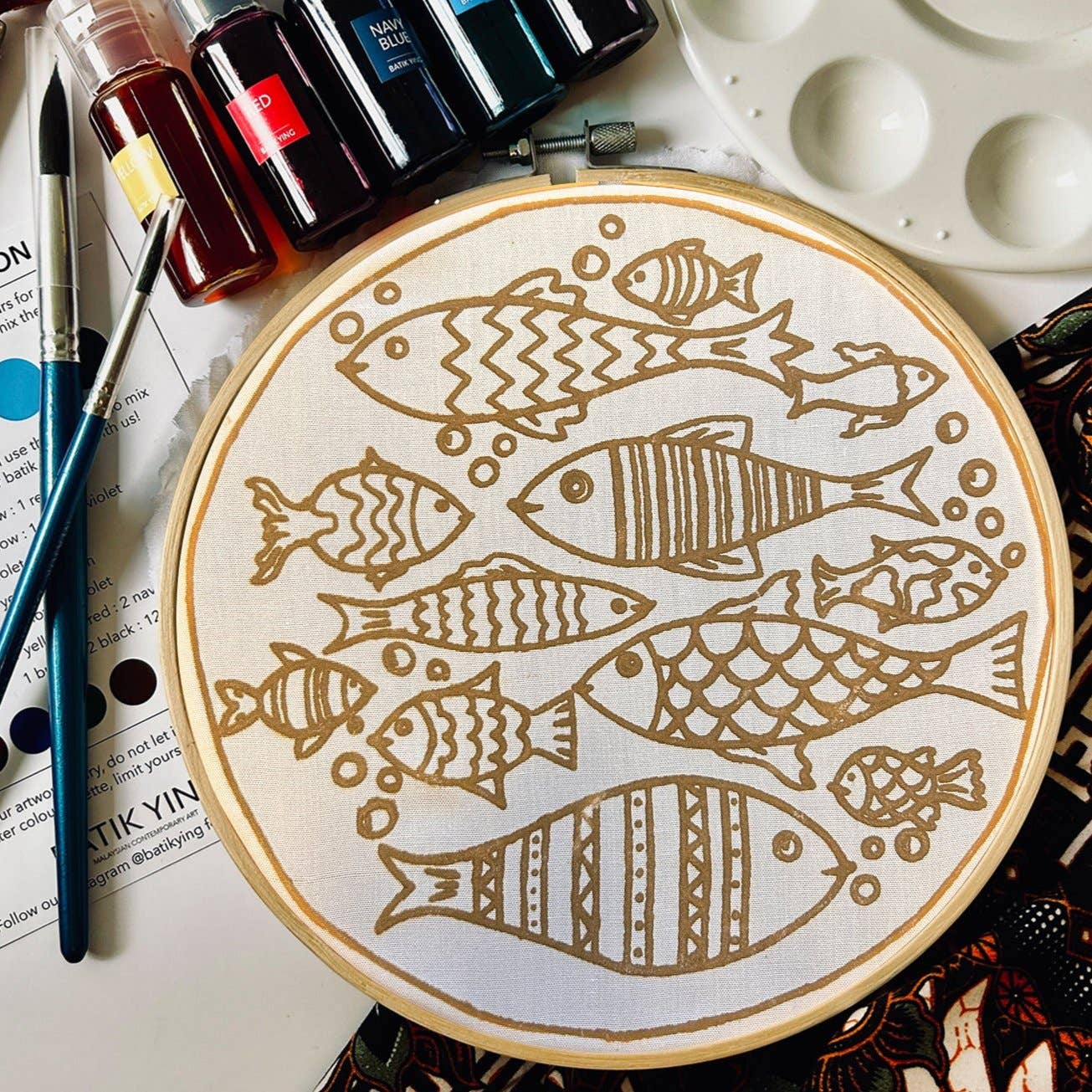 Batik Ying - Fishes of the Sea | Batik Craft Kit | Hand-Waxed DIY Art Kit UK