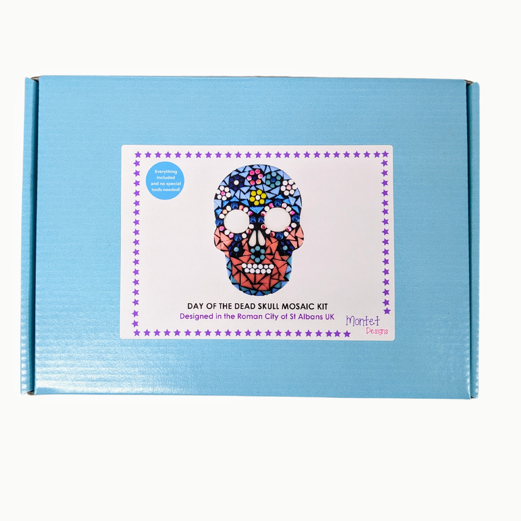 Montet Designs - Day of the Dead Sugar Skull, DIY Mosaic Kit, Craft Box