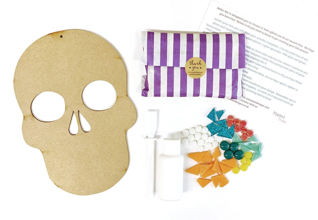Montet Designs - Day of the Dead Sugar Skull, DIY Mosaic Kit, Craft Box