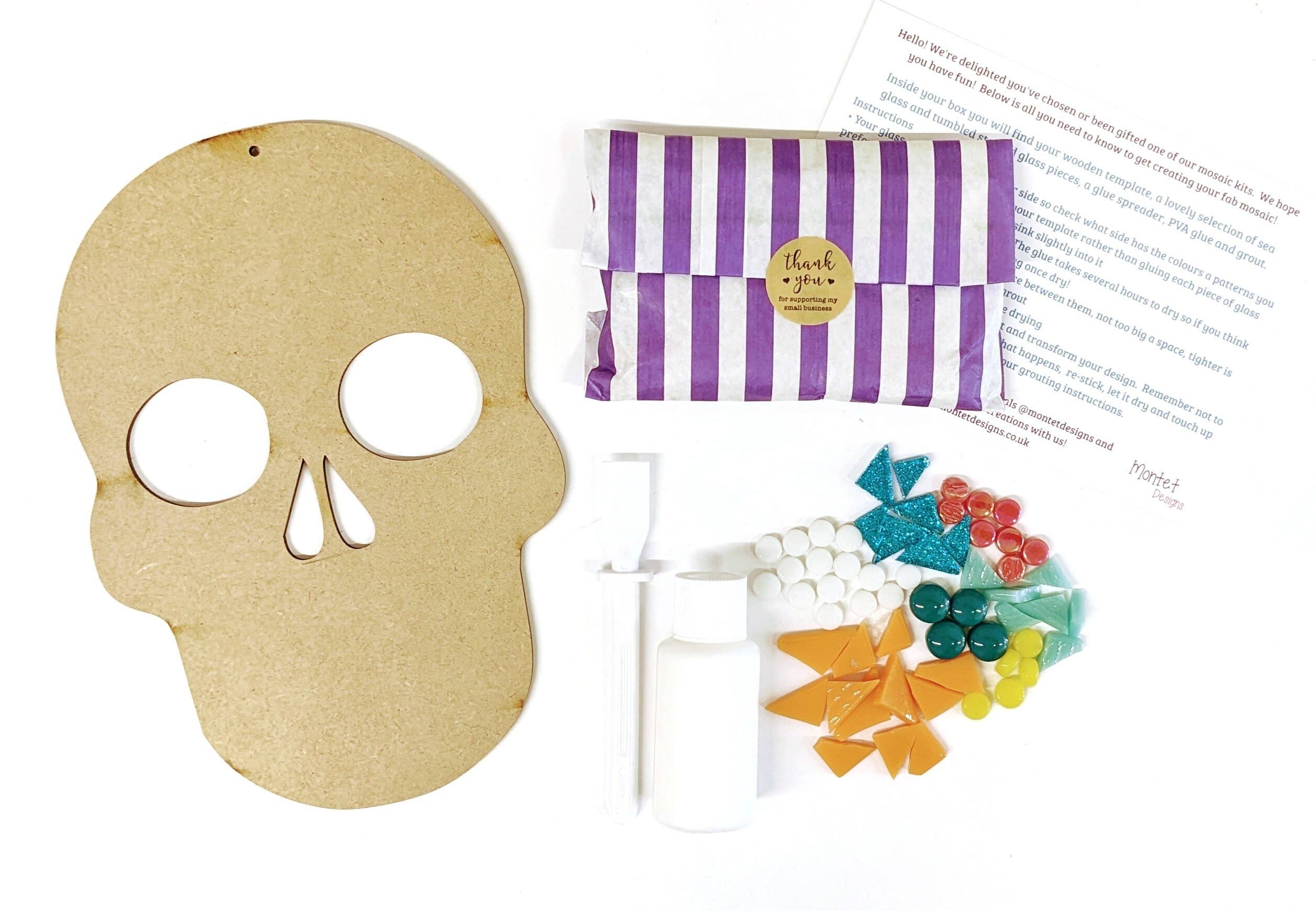 Montet Designs - Day of the Dead Sugar Skull, DIY Mosaic Kit, Craft Box