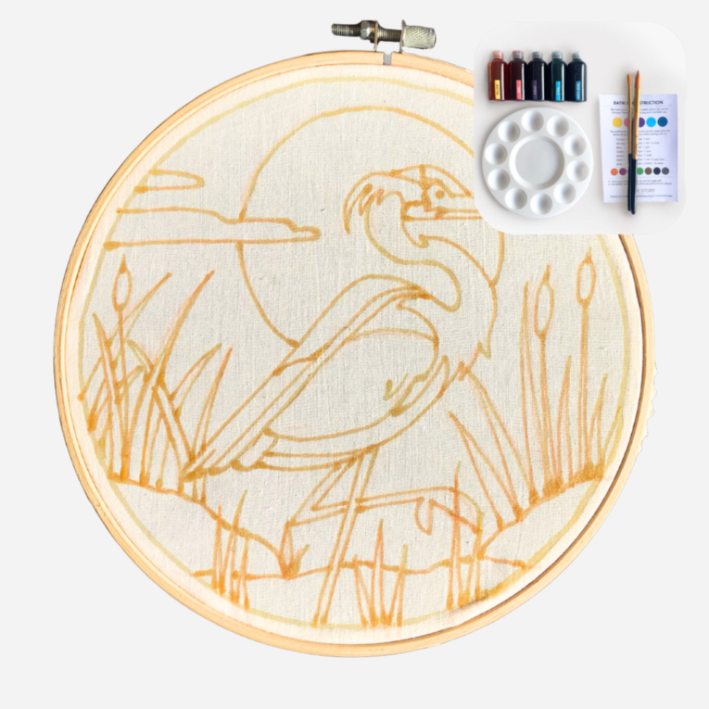 Batik Ying - River Heron | Batik Craft Kit | Hand-Waxed DIY Art Kit UK